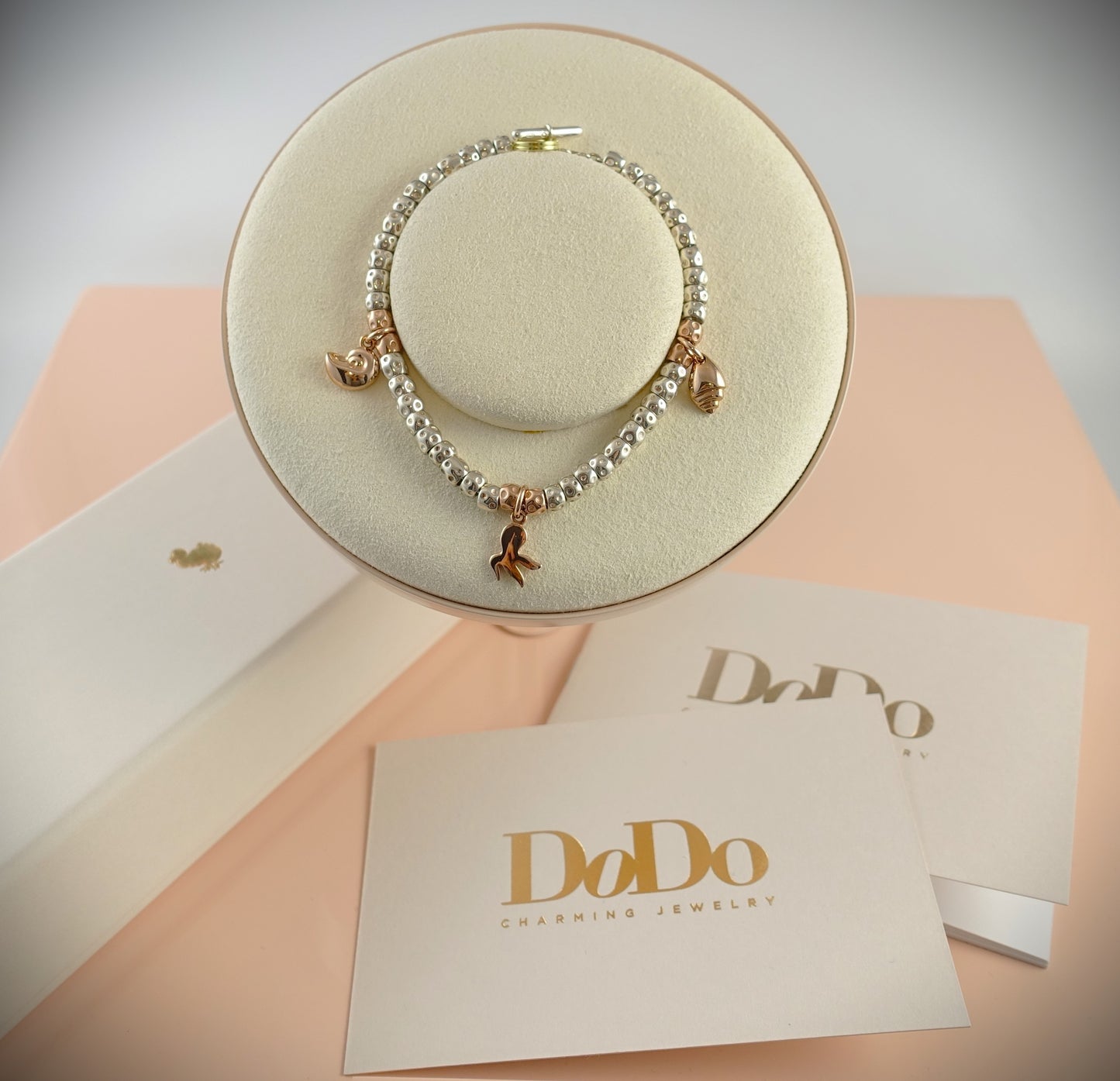 Dodo Armband Granelli 925 Sterling Silber + 375 Roségold Anhänger