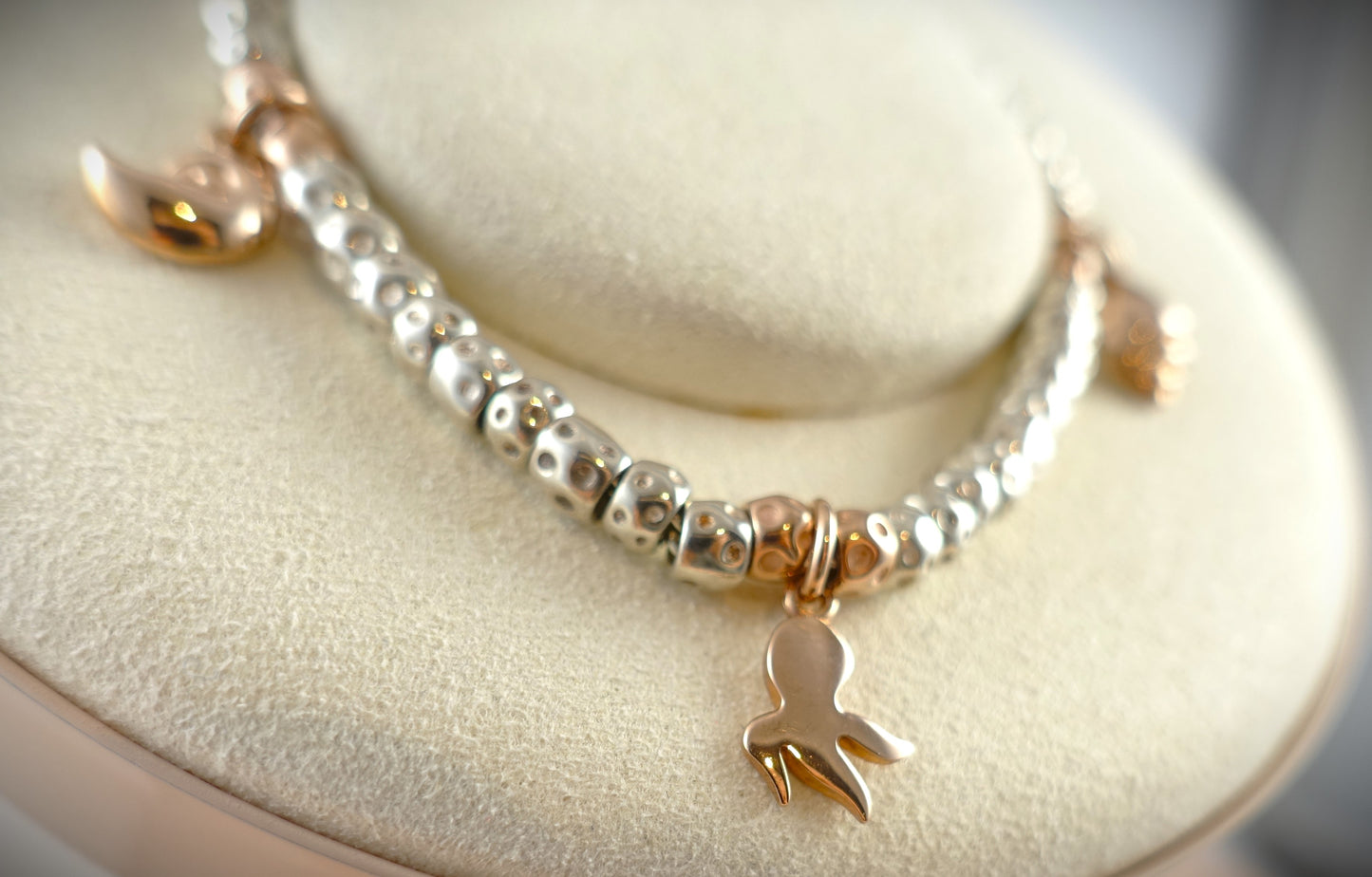 Dodo Armband Granelli 925 Sterling Silber + 375 Roségold Anhänger