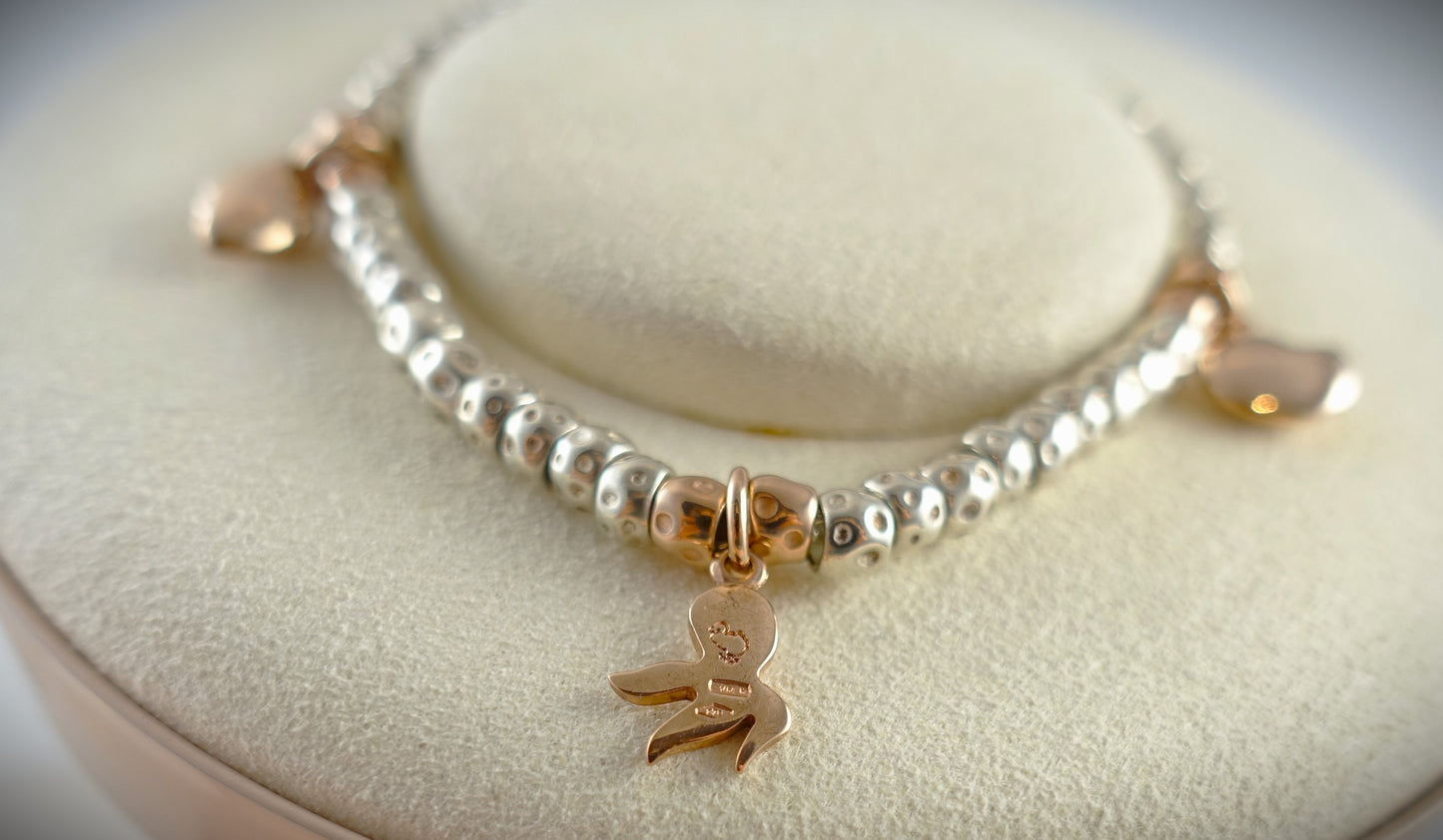 Dodo Armband Granelli 925 Sterling Silber + 375 Roségold Anhänger