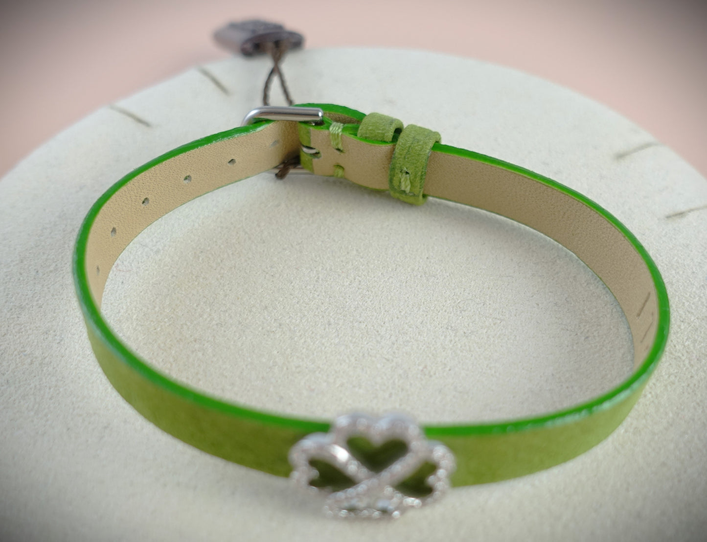 Bigli Armband Leder Kleeblatt 750 Weißgold Brillanten 0,38ct. grün Ref. 23A13