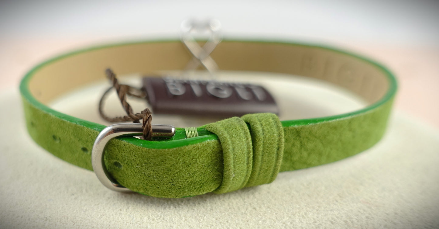 Bigli Armband Leder Kleeblatt 750 Weißgold Brillanten 0,38ct. grün Ref. 23A13