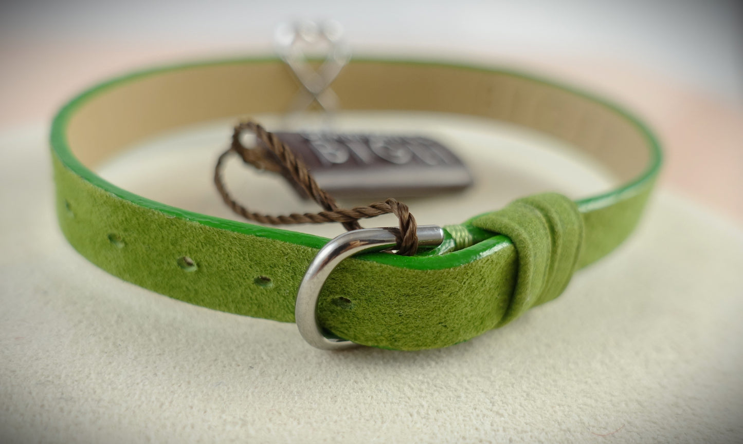 Bigli Armband Leder Kleeblatt 750 Weißgold Brillanten 0,38ct. grün Ref. 23A13