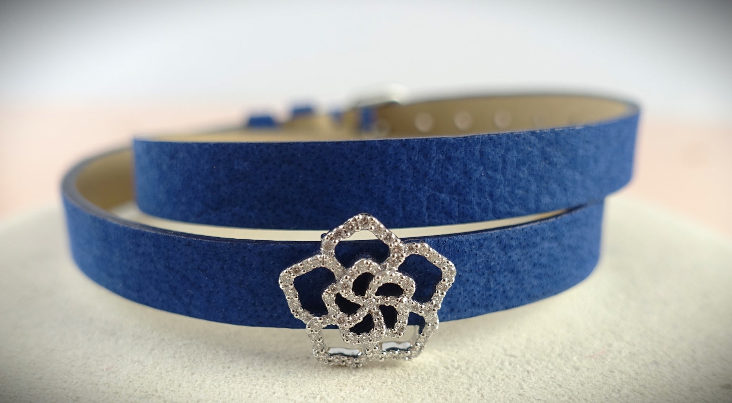 Bigli Armband Leder Blume 750 Weißgold Brillanten 0,33ct. blau Ref. 23A14