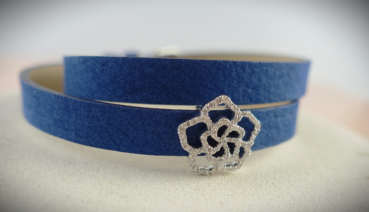 Bigli Armband Leder Blume 750 Weißgold Brillanten 0,33ct. blau Ref. 23A14