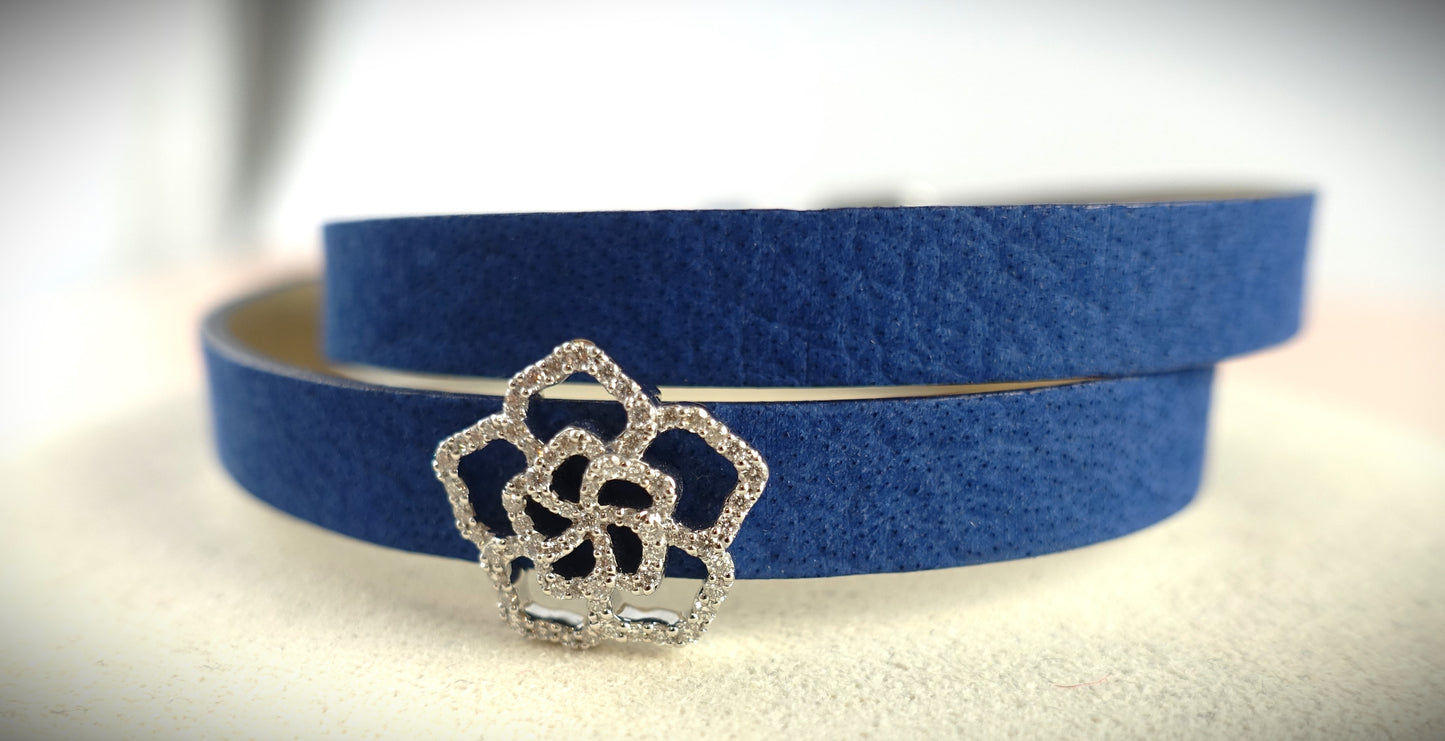 Bigli Armband Leder Blume 750 Weißgold Brillanten 0,33ct. blau Ref. 23A14