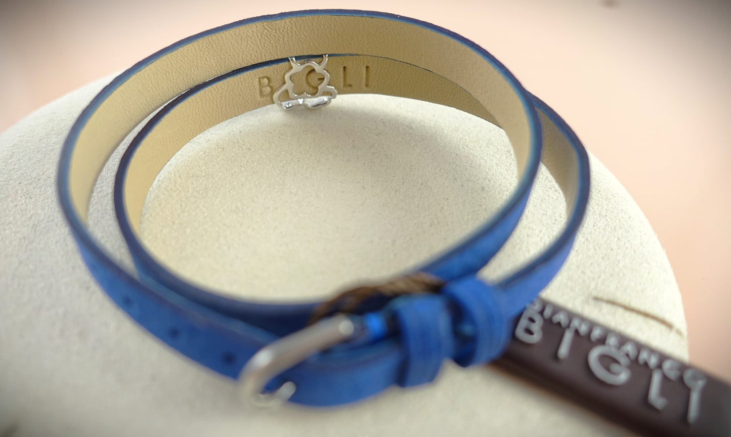 Bigli Armband Leder Blume 750 Weißgold Brillanten 0,33ct. blau Ref. 23A14