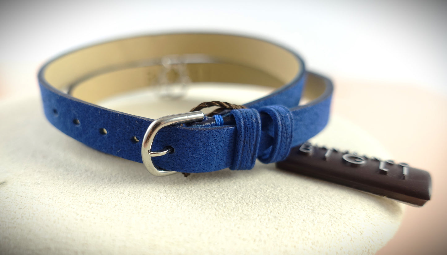 Bigli Armband Leder Blume 750 Weißgold Brillanten 0,33ct. blau Ref. 23A14