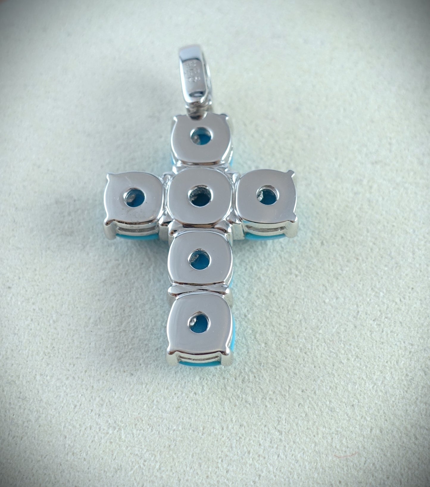 Anhänger Kette Kreuz 750 Weißgold Brillanten 0,20ct Türkise 4,5x2,5cm 18,8g