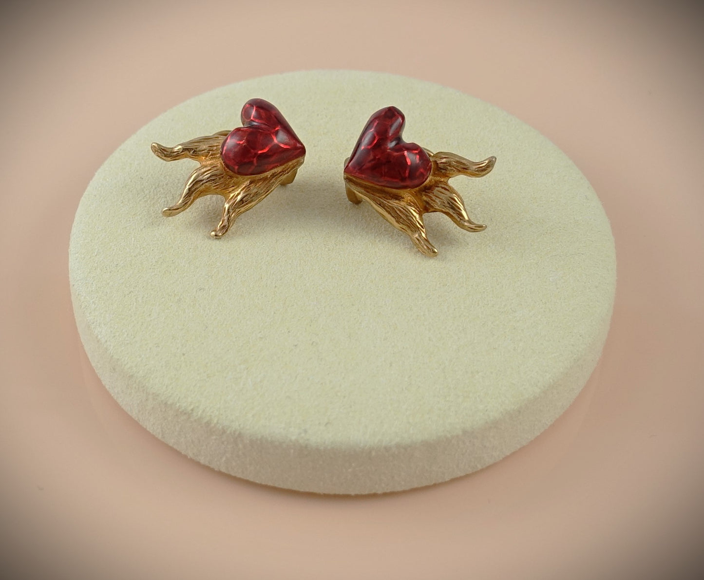 Drachenfels Clip Ohrstecker Herz Brandlack rot 925 Silber Roségold