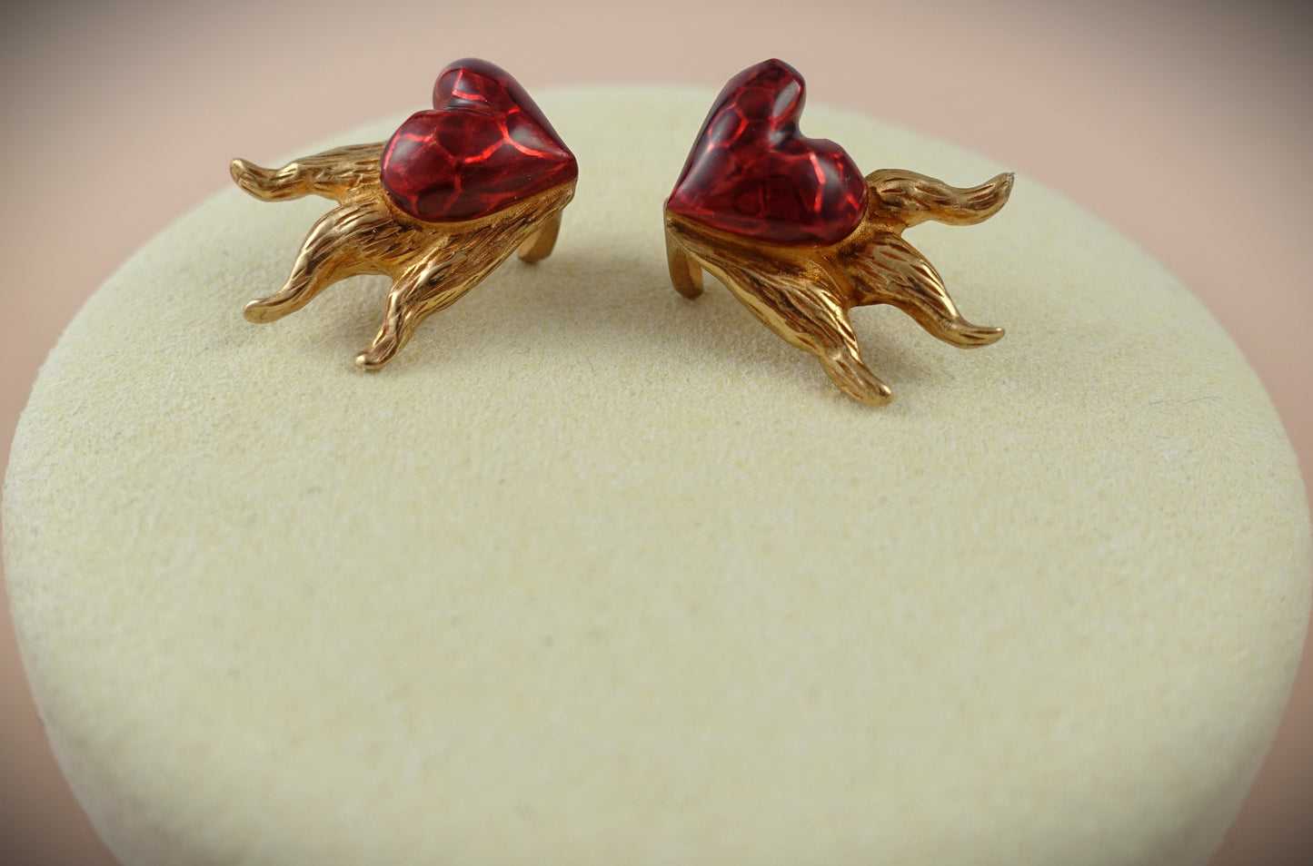 Drachenfels Clip Ohrstecker Herz Brandlack rot 925 Silber Roségold