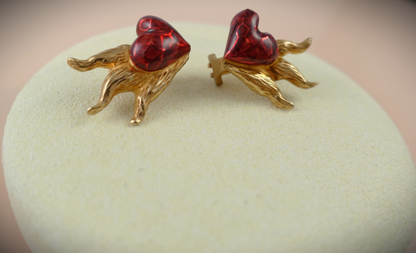 Drachenfels Clip Ohrstecker Herz Brandlack rot 925 Silber Roségold