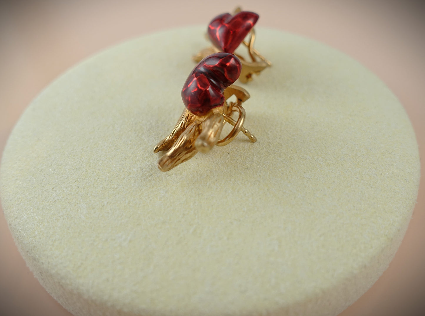 Drachenfels Clip Ohrstecker Herz Brandlack rot 925 Silber Roségold
