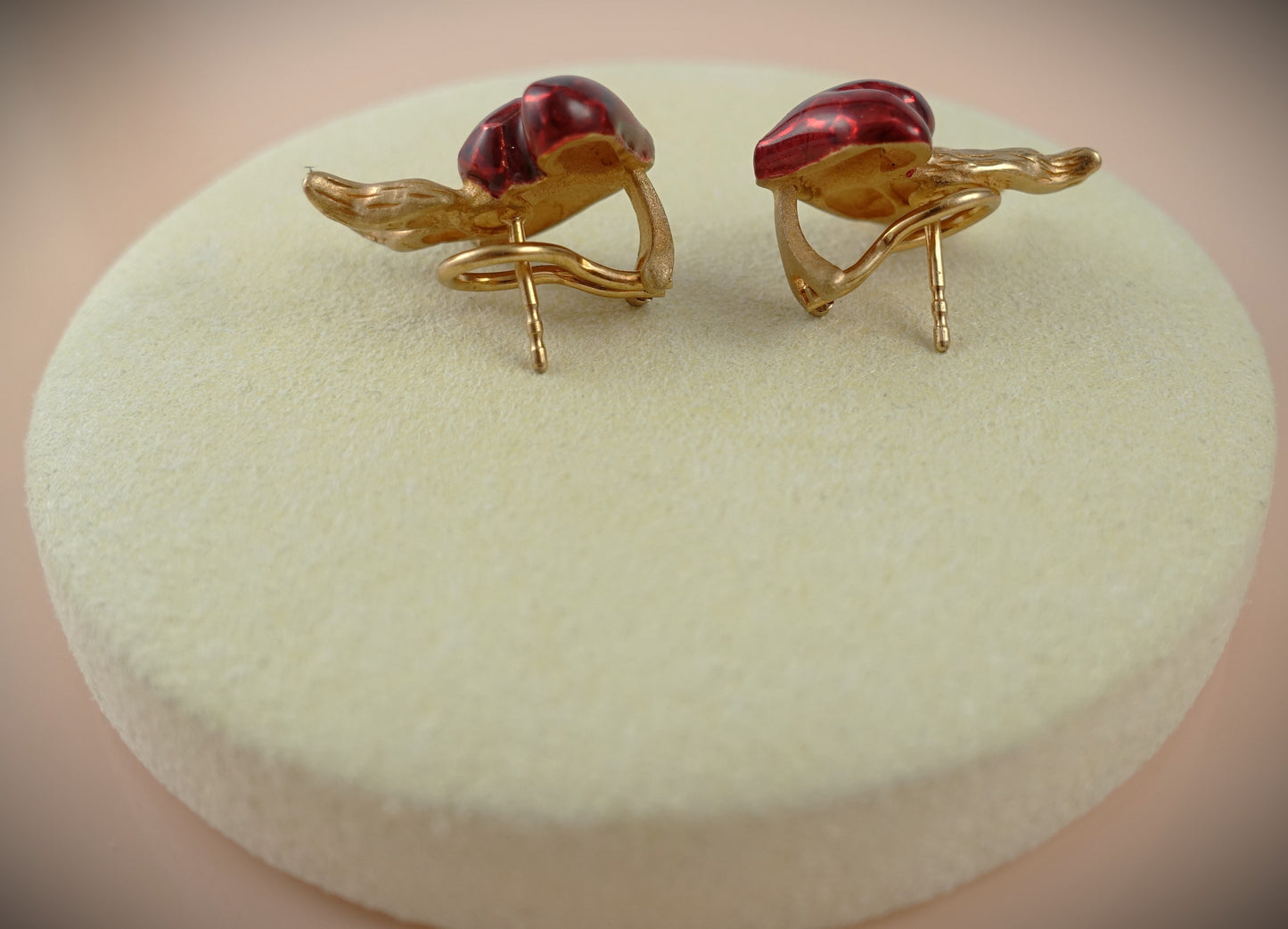 Drachenfels Clip Ohrstecker Herz Brandlack rot 925 Silber Roségold