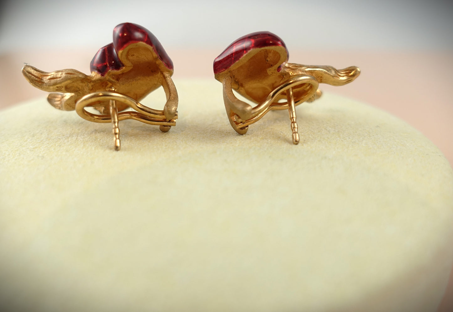 Drachenfels Clip Ohrstecker Herz Brandlack rot 925 Silber Roségold