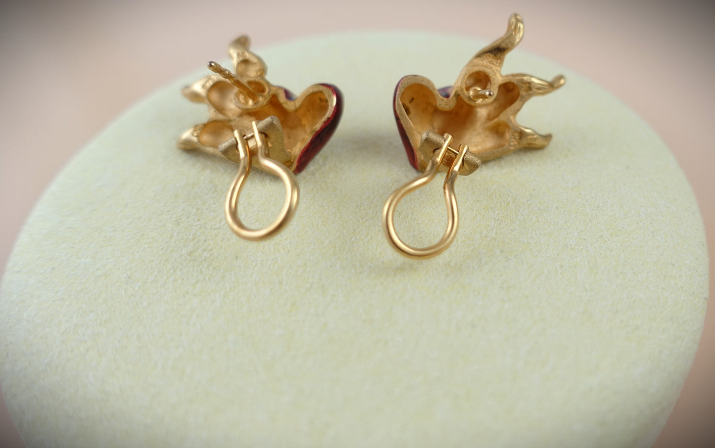 Drachenfels Clip Ohrstecker Herz Brandlack rot 925 Silber Roségold