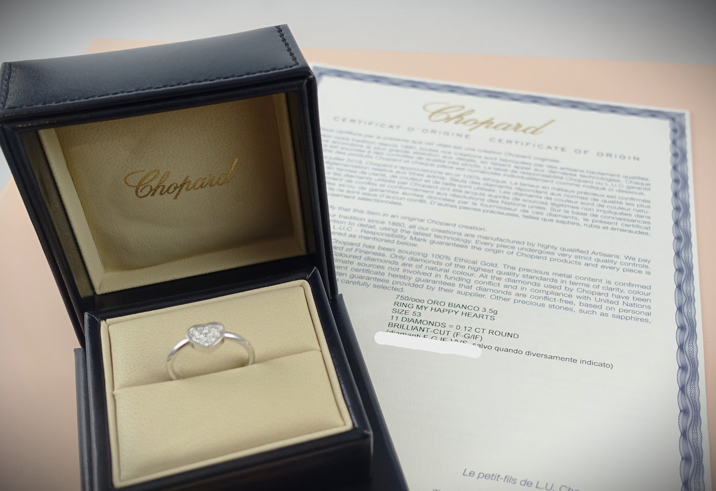 Chopard Ring Happy Hearts 750 Weißgold Brill. 0,12ct RG 53 Ref. 82A086-1910