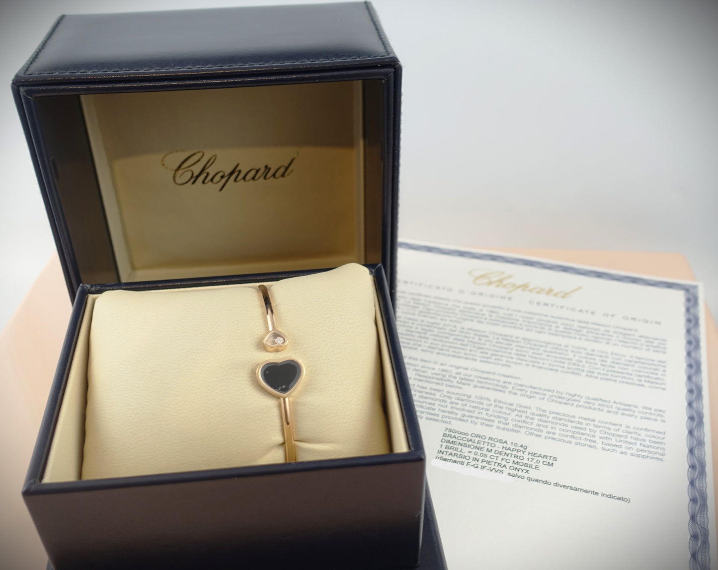 Chopard Armreif Happy Hearts 750 Roségold Brill. 0,05ct Onyx Ref. 857482-5203