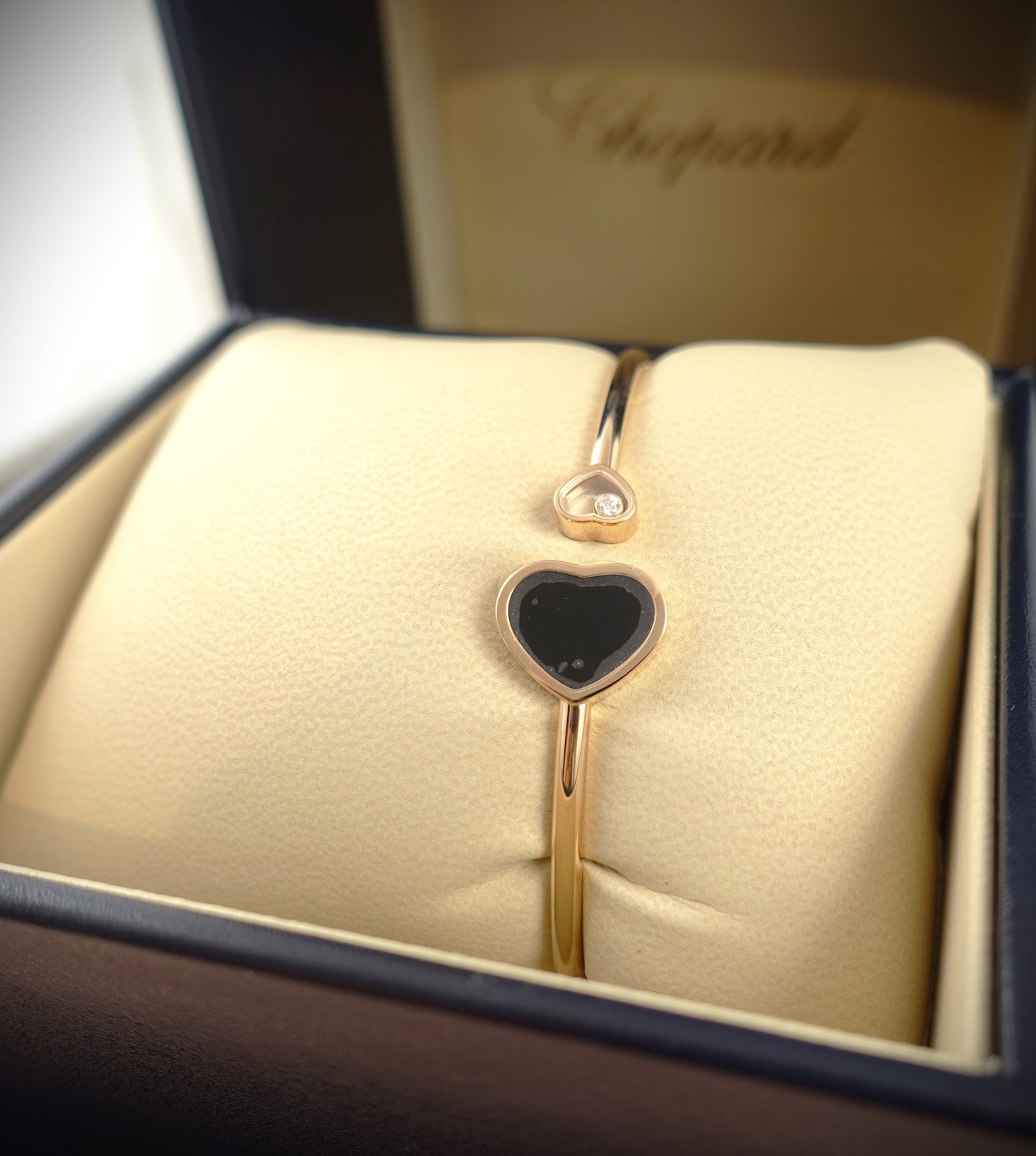 Chopard Armreif Happy Hearts 750 Roségold Brill. 0,05ct Onyx Ref. 857482-5203