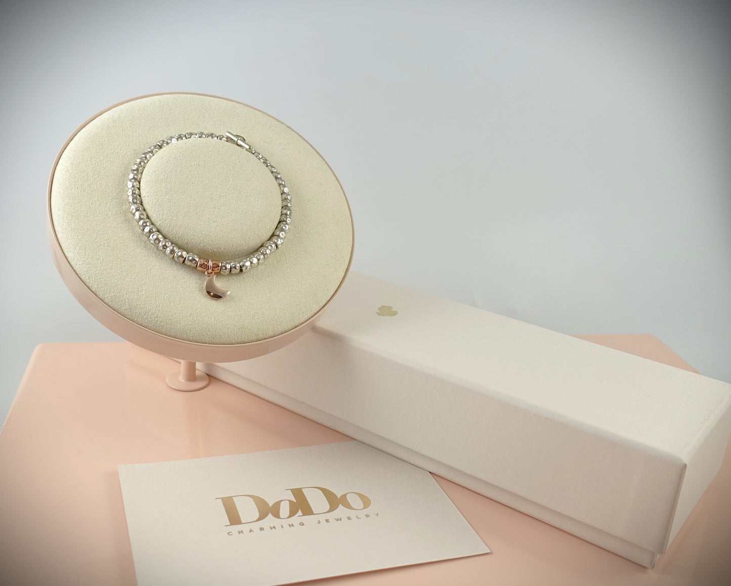 Dodo Armband Granelli 925 Silber + 375 Roségold Charm Moon