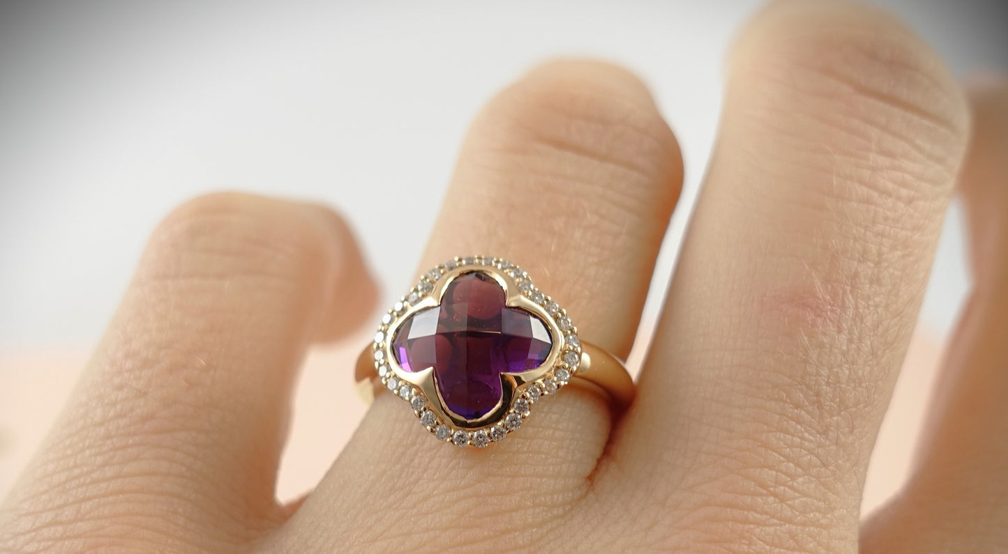 Crivelli Ring 750 Roségold Amethyst Brillanten 0,23ct Ringgröße 54