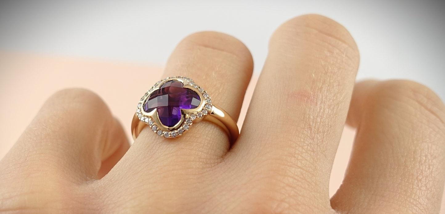 Crivelli Ring 750 Roségold Amethyst Brillanten 0,23ct Ringgröße 54