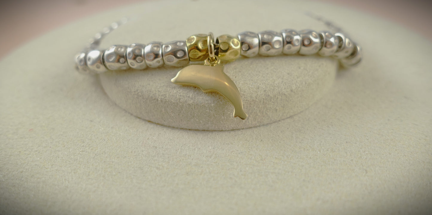 Dodo Armband Granelli 925 Silber + 750 Gelbgold Charm Delfin Ref.DM95012/DBB4000