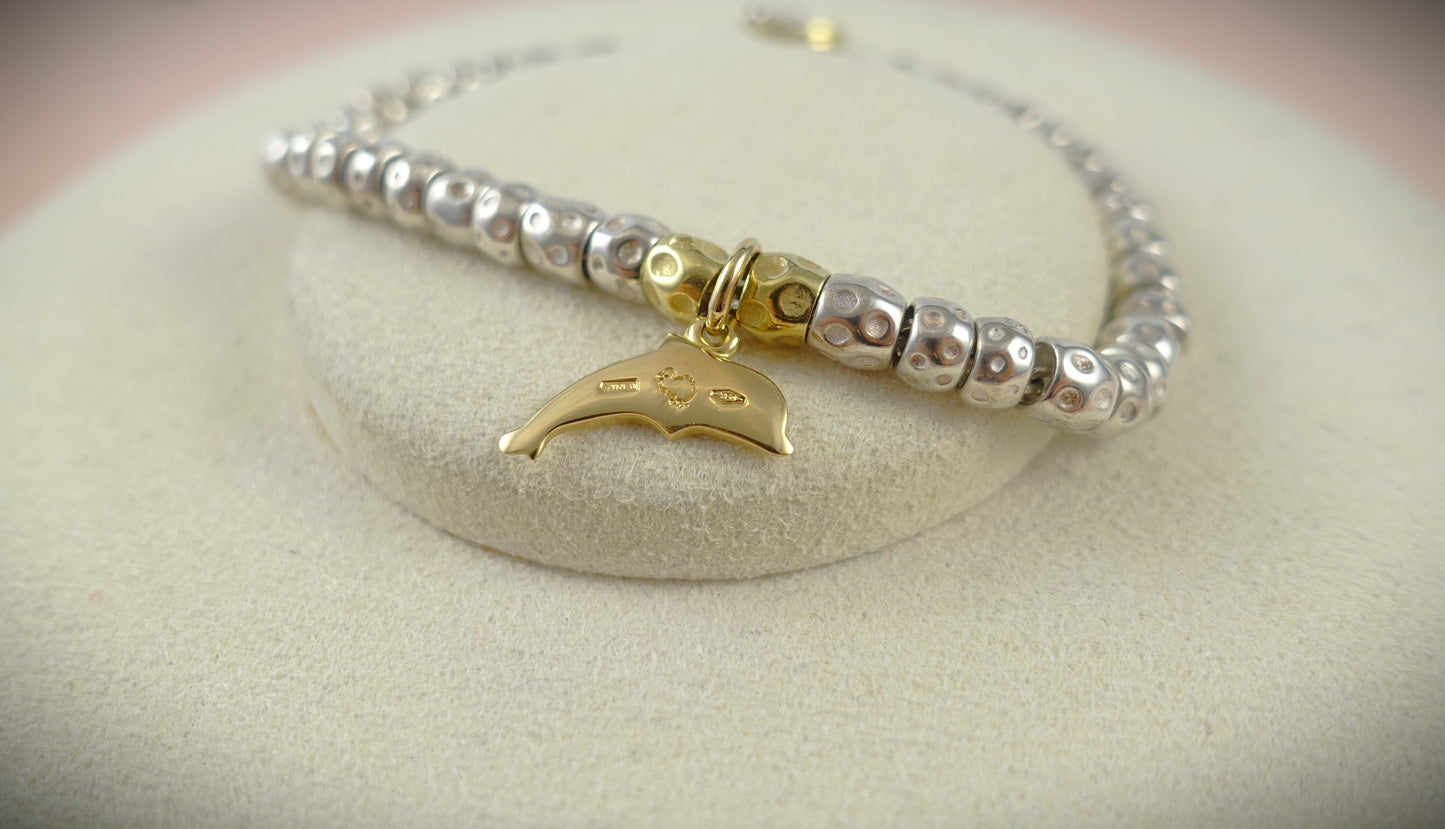 Dodo Armband Granelli 925 Silber + 750 Gelbgold Charm Delfin Ref.DM95012/DBB4000