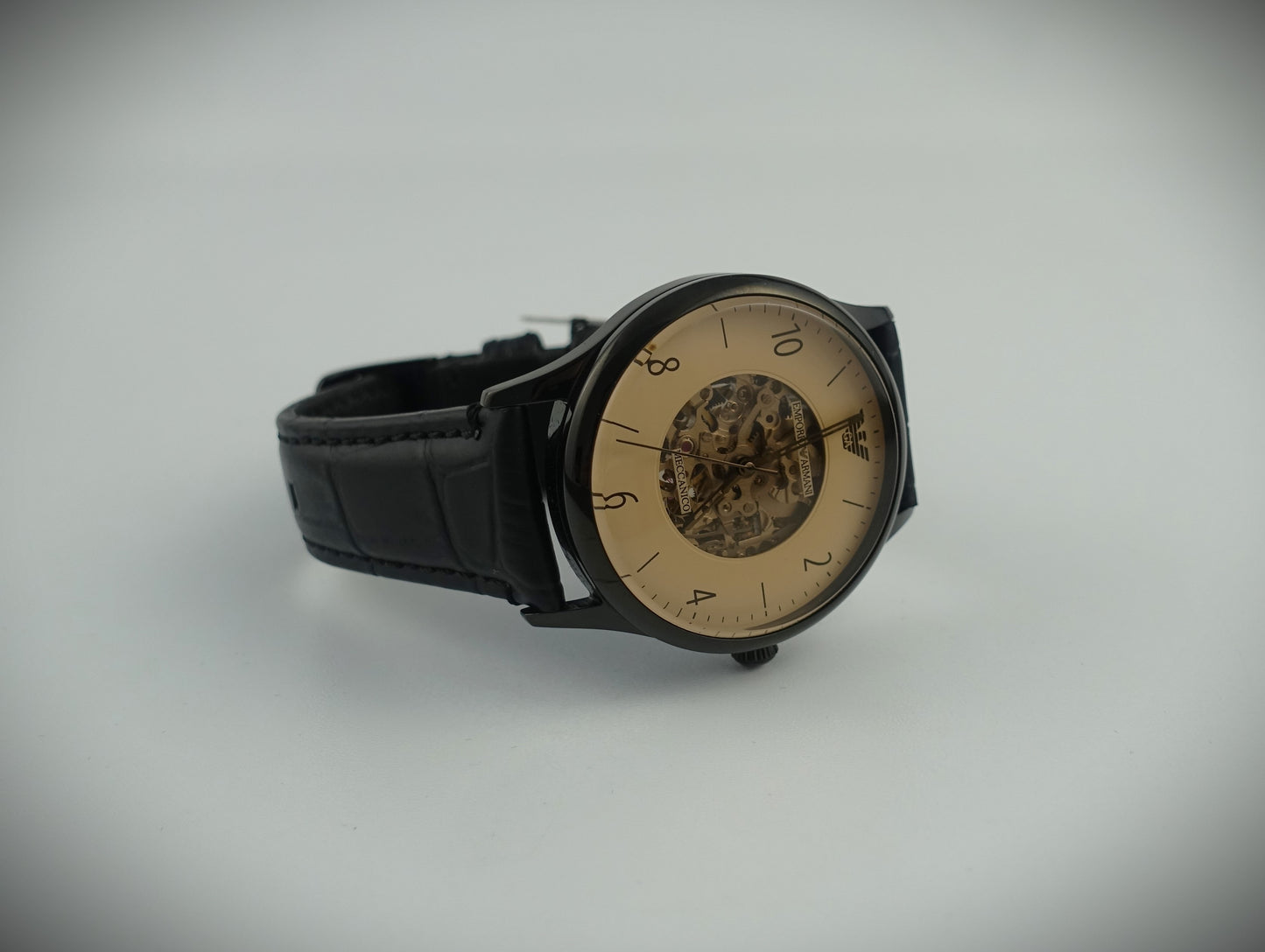 Emporio Armani Automatik Uhr 41mm Schwarz Roségold Leder Ref. AR1923