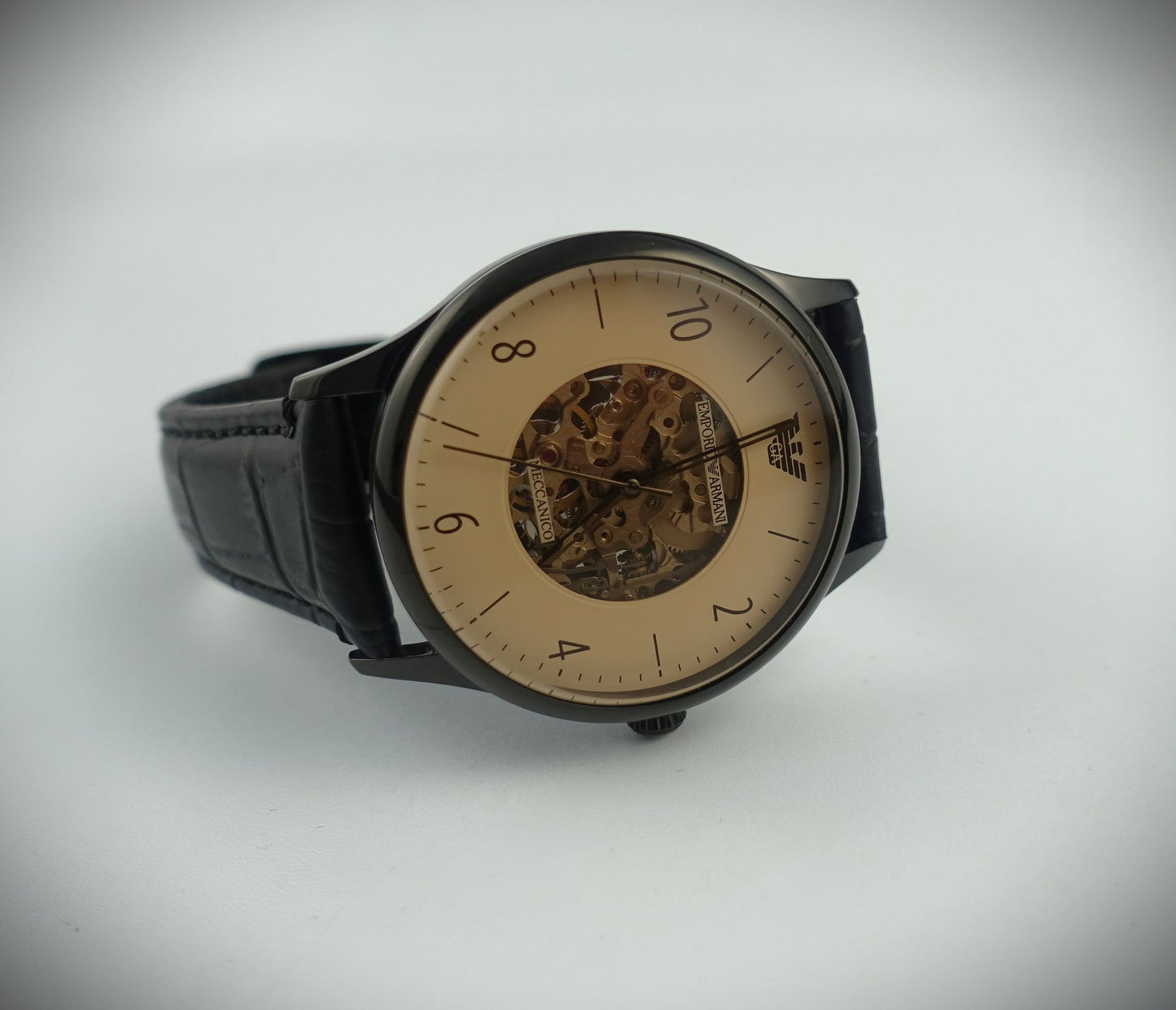 Emporio Armani Automatik Uhr 41mm Schwarz Roségold Leder Ref. AR1923