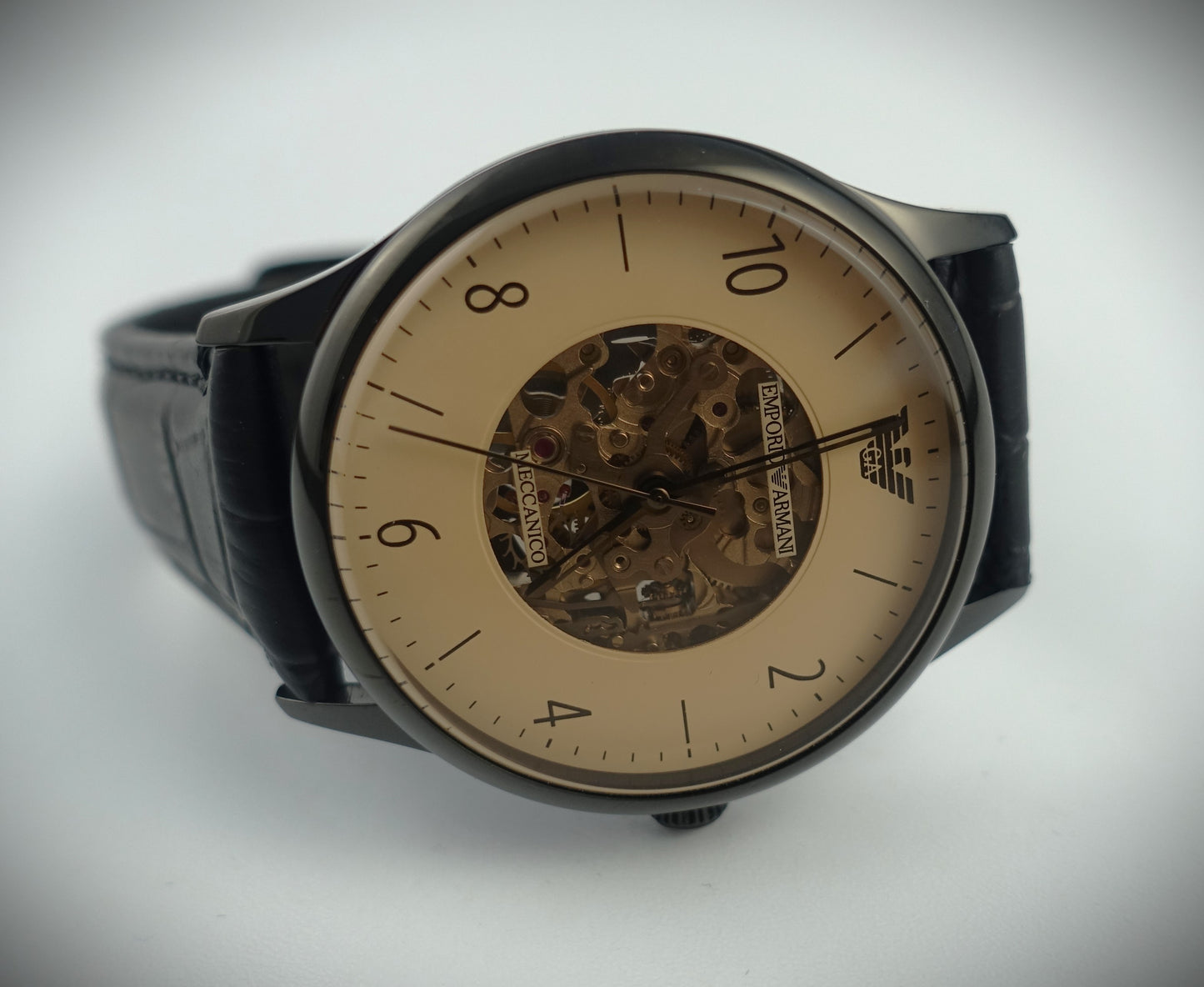 Emporio Armani Automatik Uhr 41mm Schwarz Roségold Leder Ref. AR1923