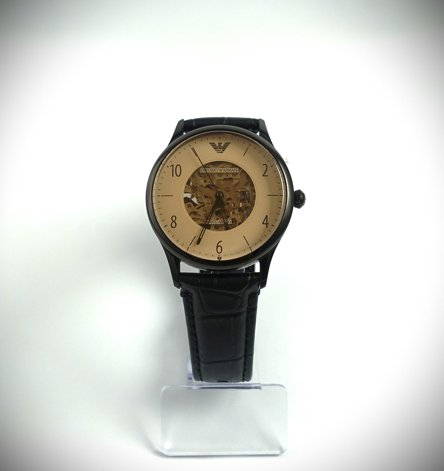 Emporio Armani Automatik Uhr 41mm Schwarz Roségold Leder Ref. AR1923