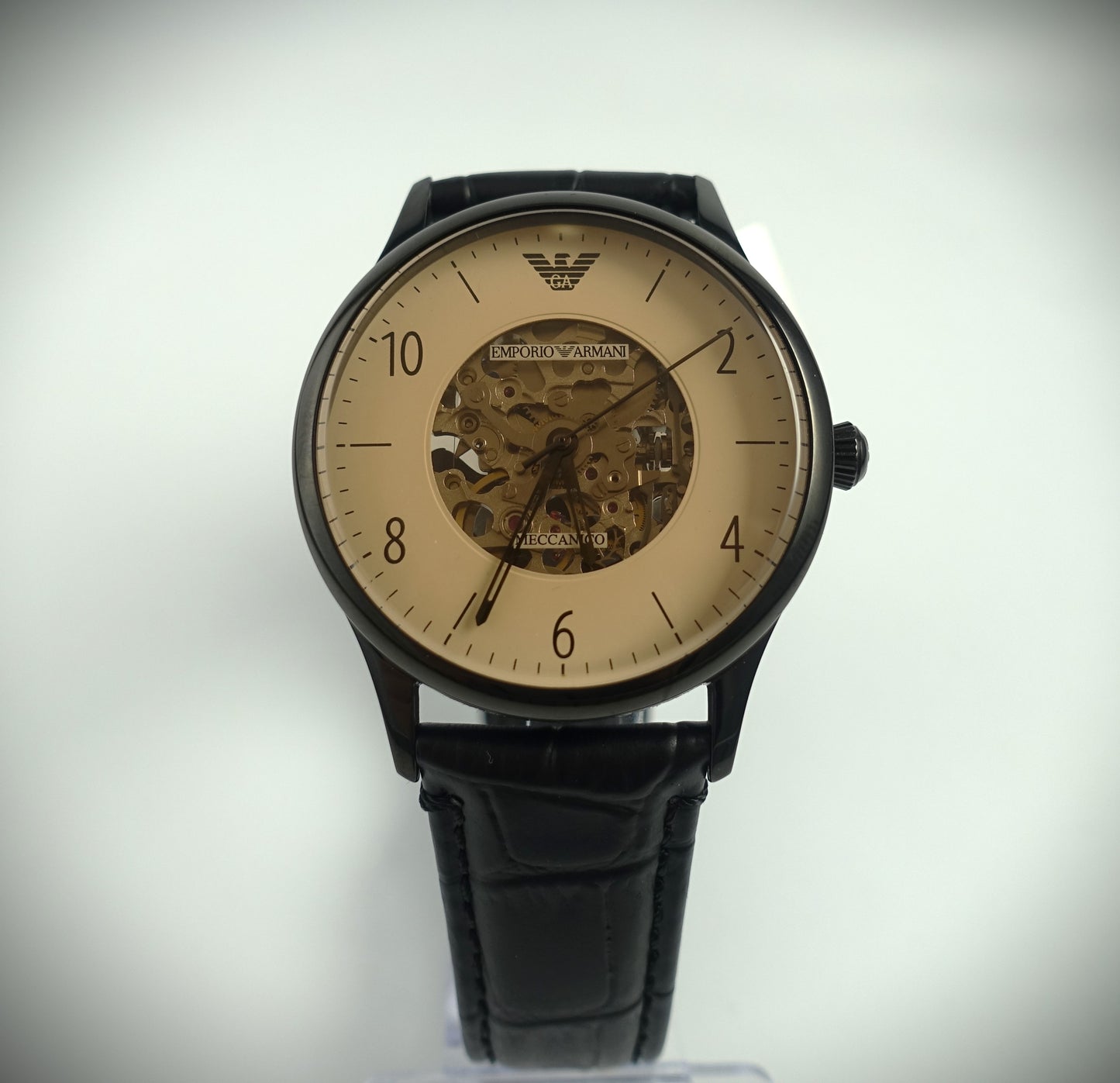 Emporio Armani Automatik Uhr 41mm Schwarz Roségold Leder Ref. AR1923