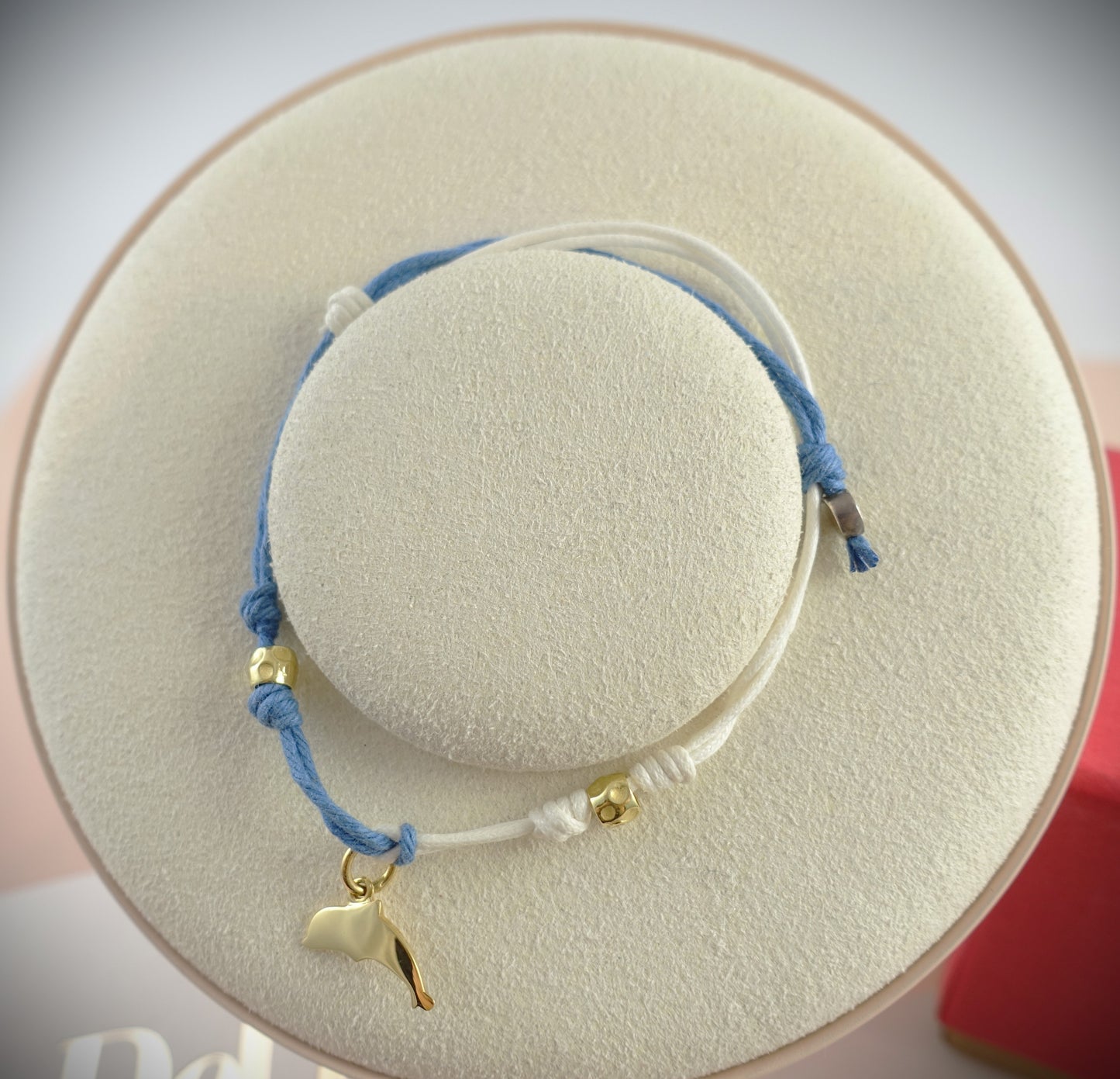 Dodo Kordel-Armband weiß blau Delphin 750 Gelbgold