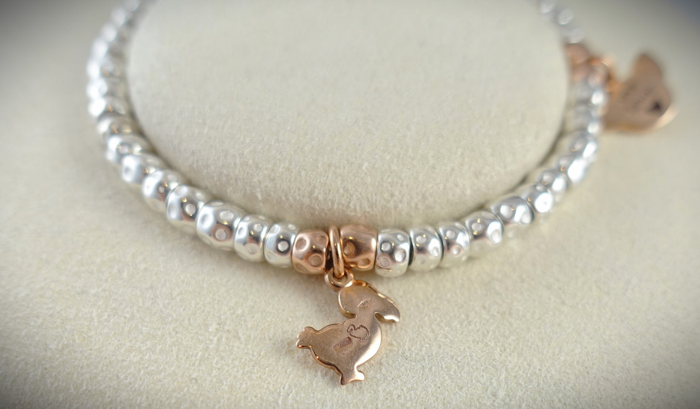 Dodo Armband Granelli 925 Sterling Silber + 375 Roségold Anhänger
