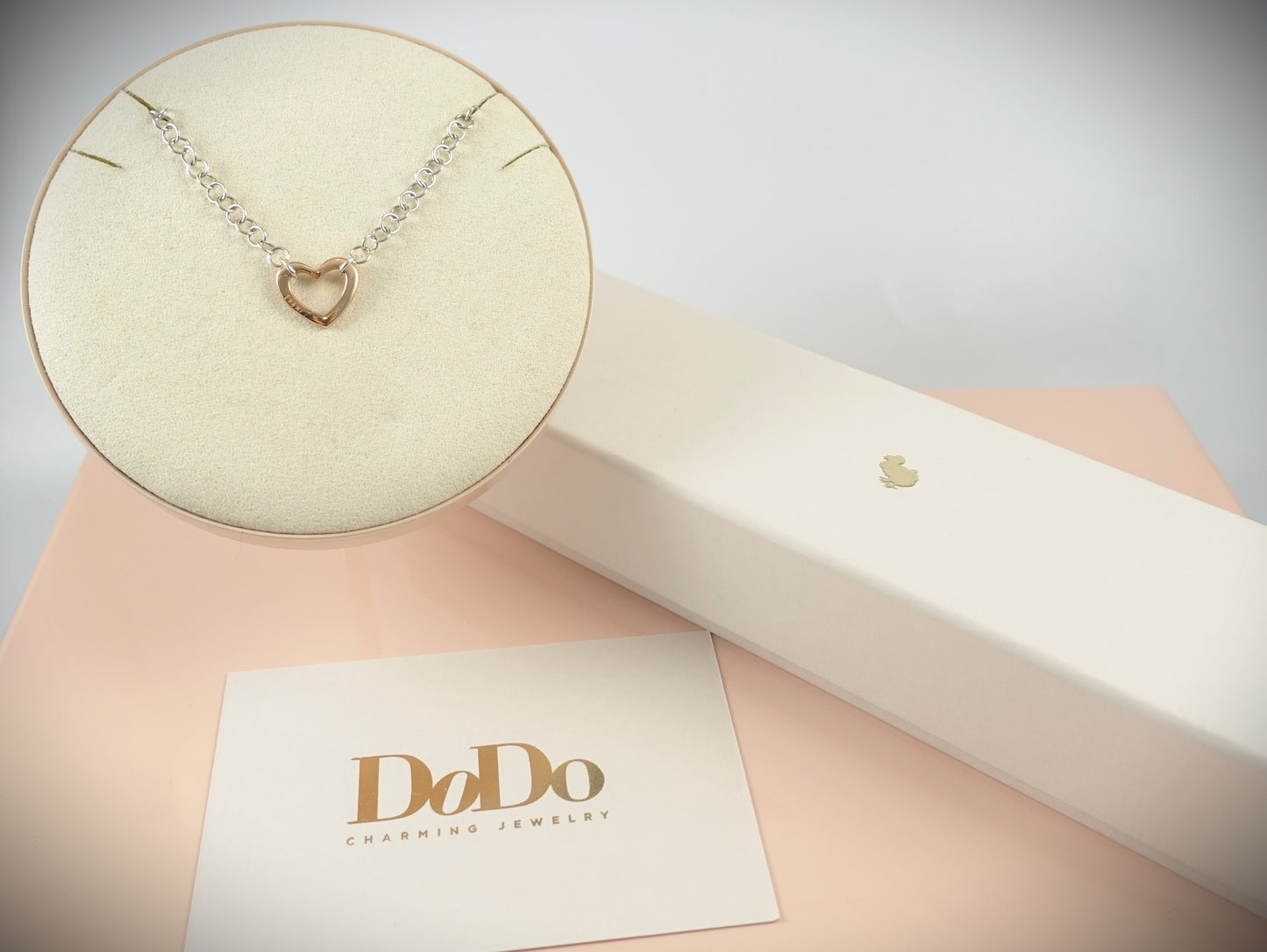 Dodo Kette 925 Silber 39cm Charm Herz 375 Roségold Ref. DTCUT/9/P/K